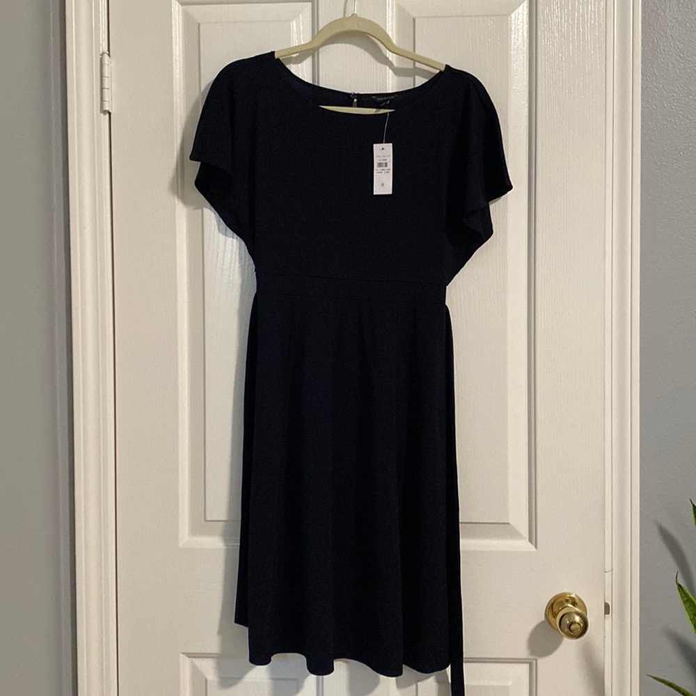 Navy blue flutter sleeve dress